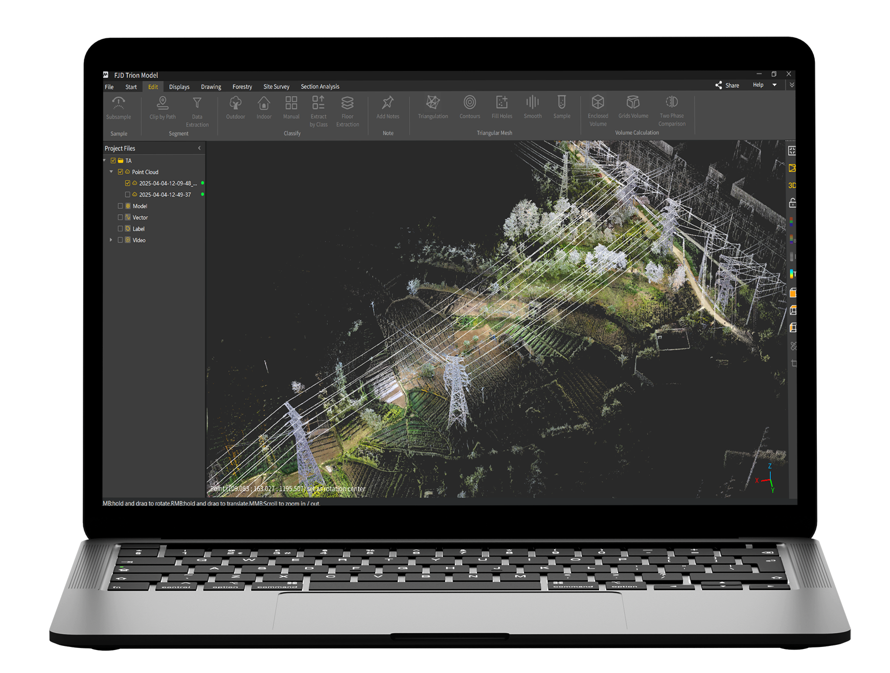 Advanced point cloud noise removal and filtering tools in FJD Trion Model software