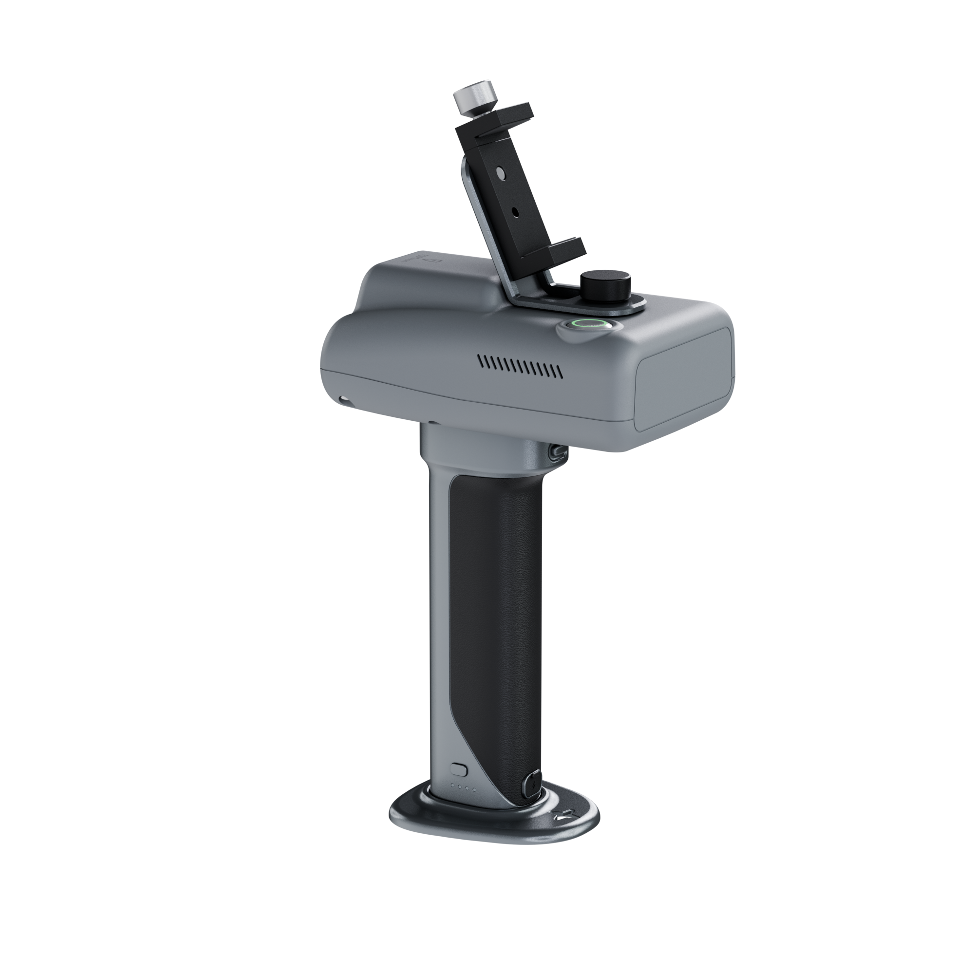 C1 handheld room scanner rear view showing ergonomic grip and phone holder arm