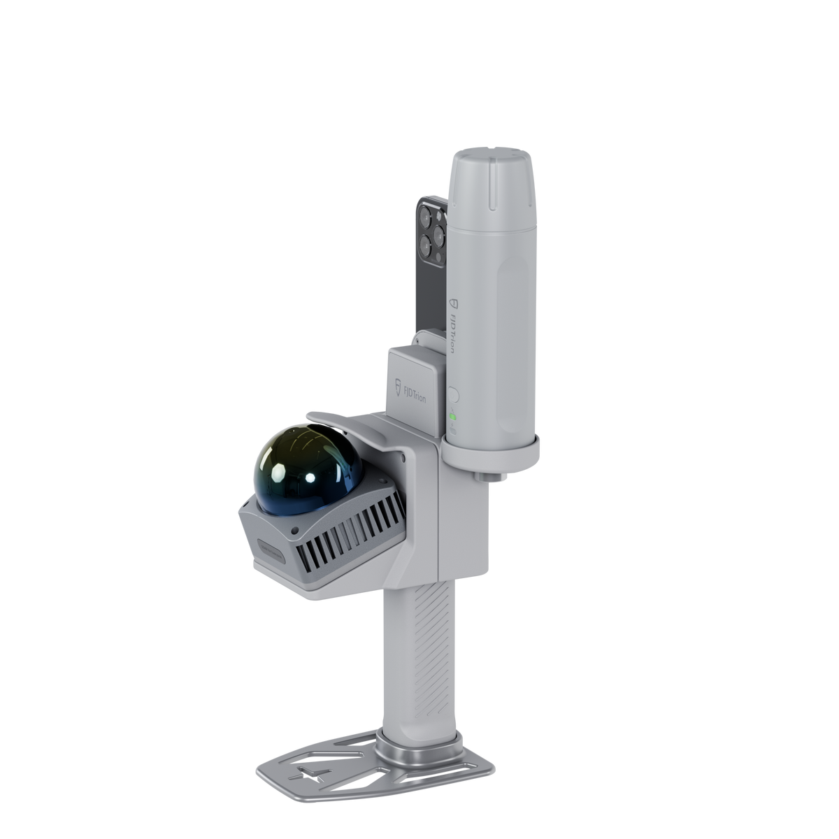 Side view of an integrated 3D laser mapping tool without smartphone attached