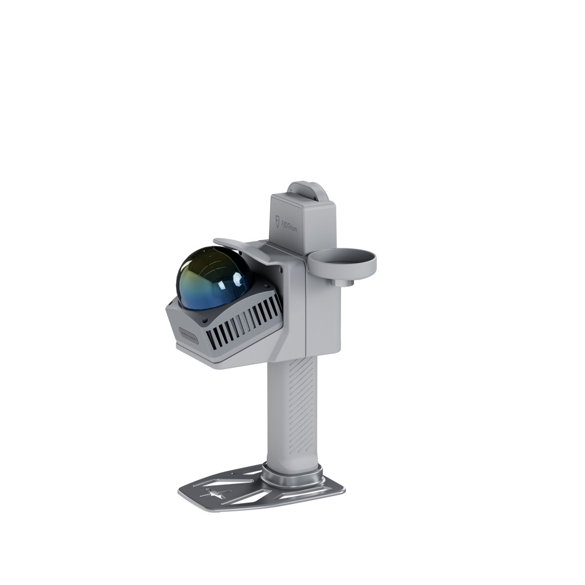 Angled view of a handheld 3D scanner hardware showing the optical sensor unit