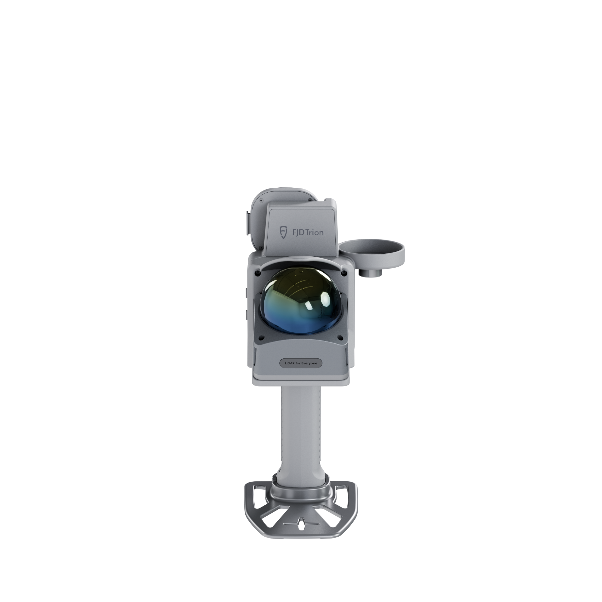 Rear view of a handheld 3D scanning device with quick-release phone clamp and base stand