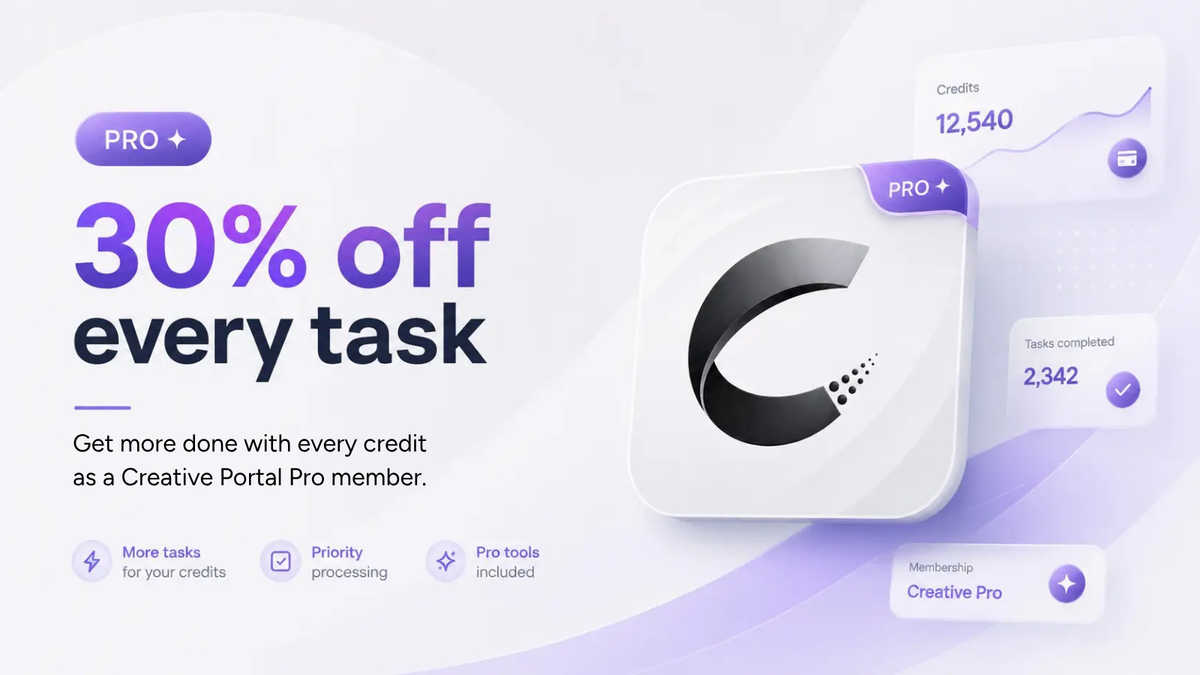 Creative Portal Pro membership — 30% off every task with priority processing and pro tools included