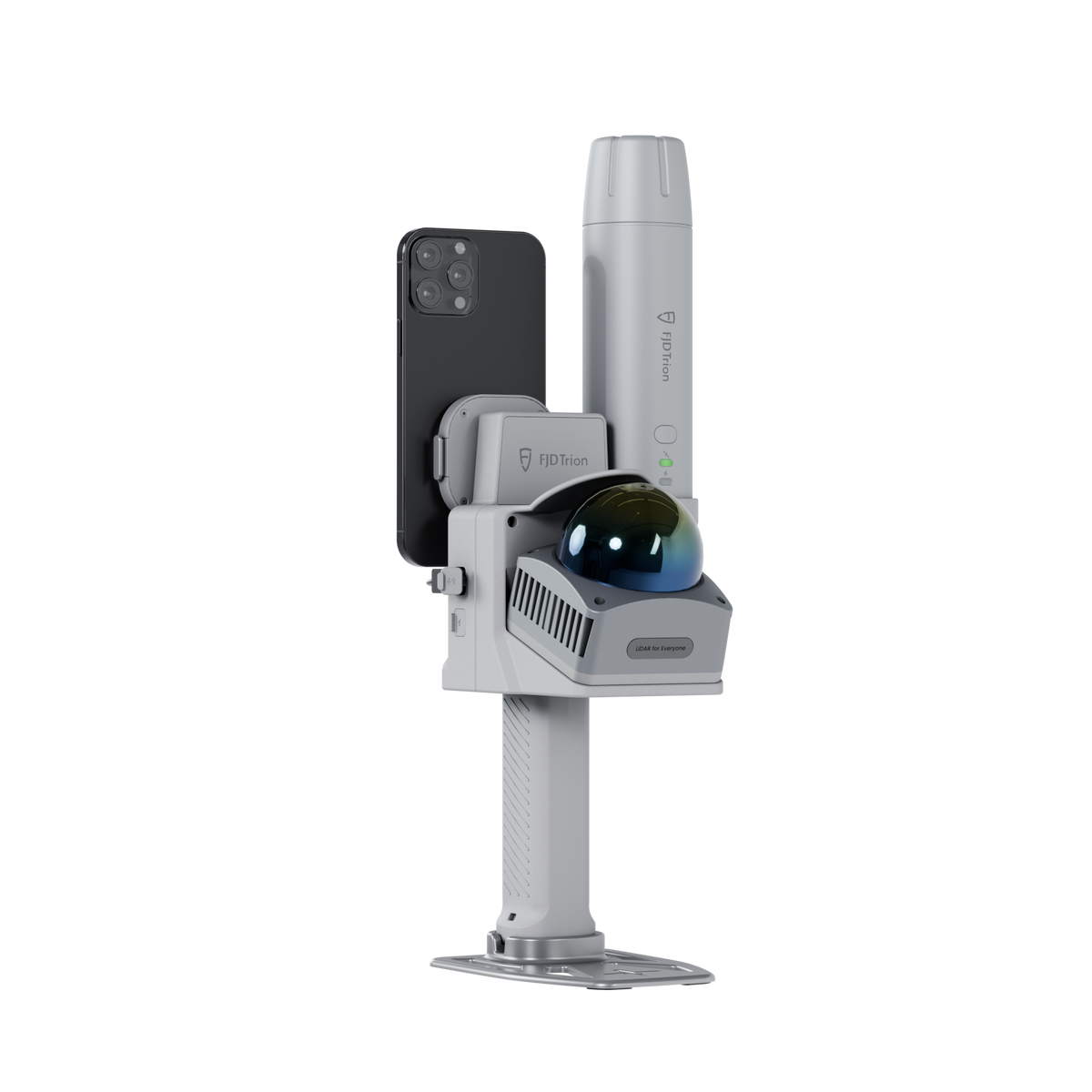 Perspective view of a portable 3D point cloud scanner with magnetic phone mount