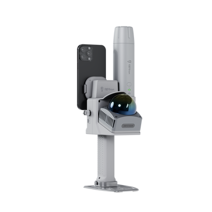 Perspective view of a portable 3D point cloud scanner with magnetic phone mount