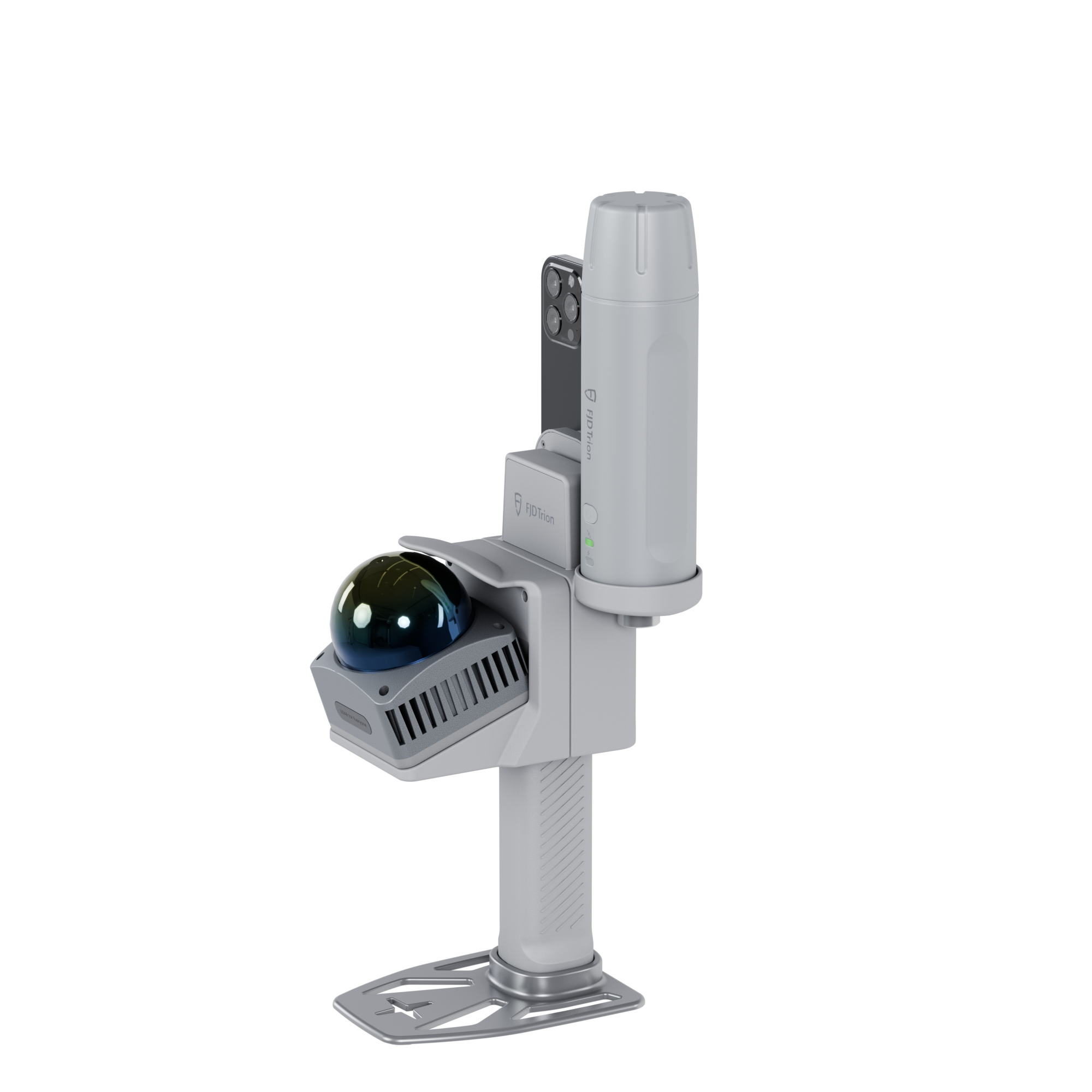 Side view of an integrated 3D laser mapping tool without smartphone attached