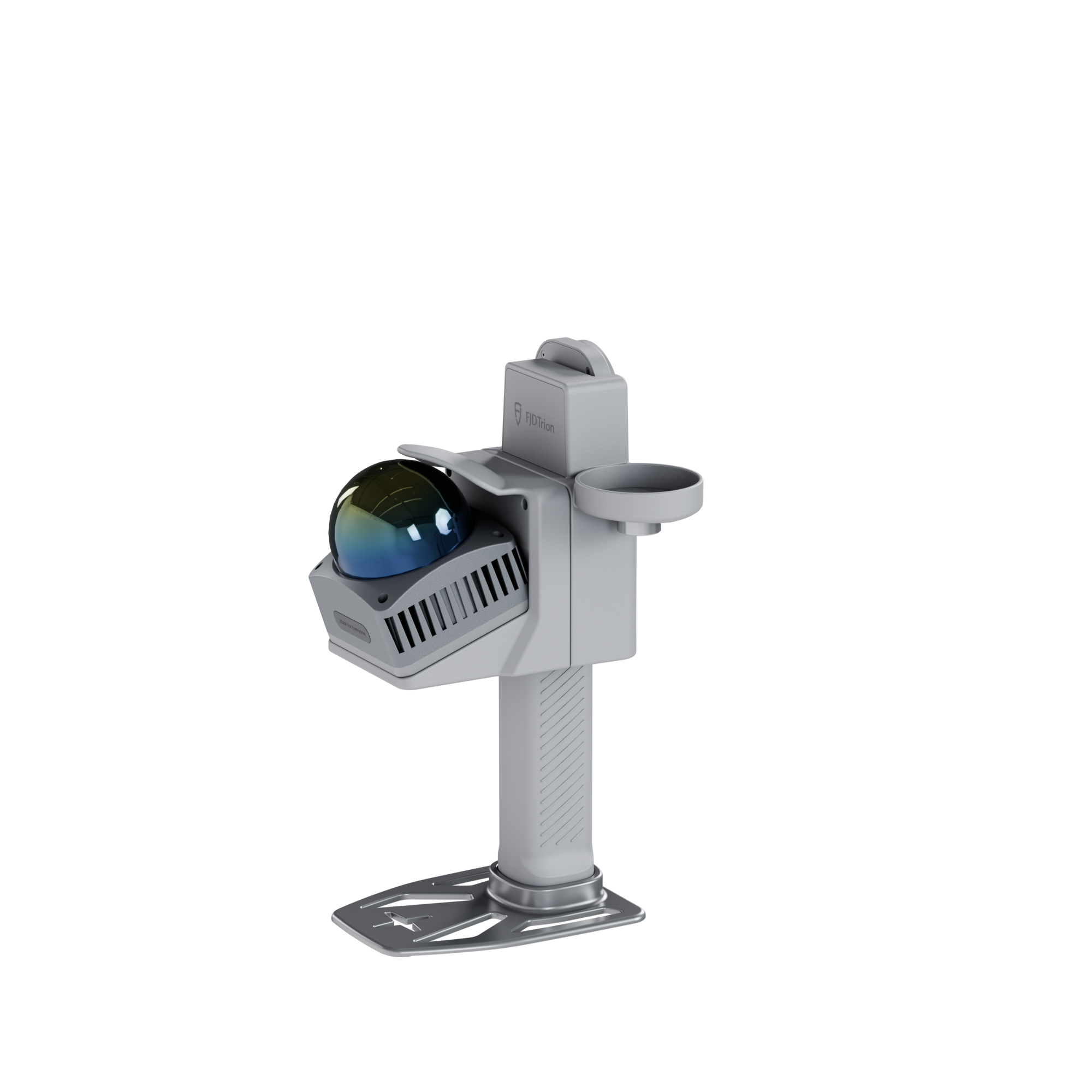 Angled view of a handheld 3D scanner hardware showing the optical sensor unit