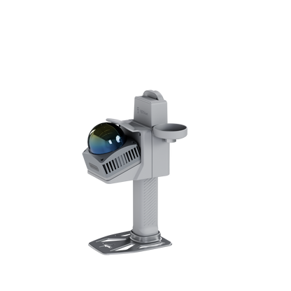 Angled view of a handheld 3D scanner hardware showing the optical sensor unit