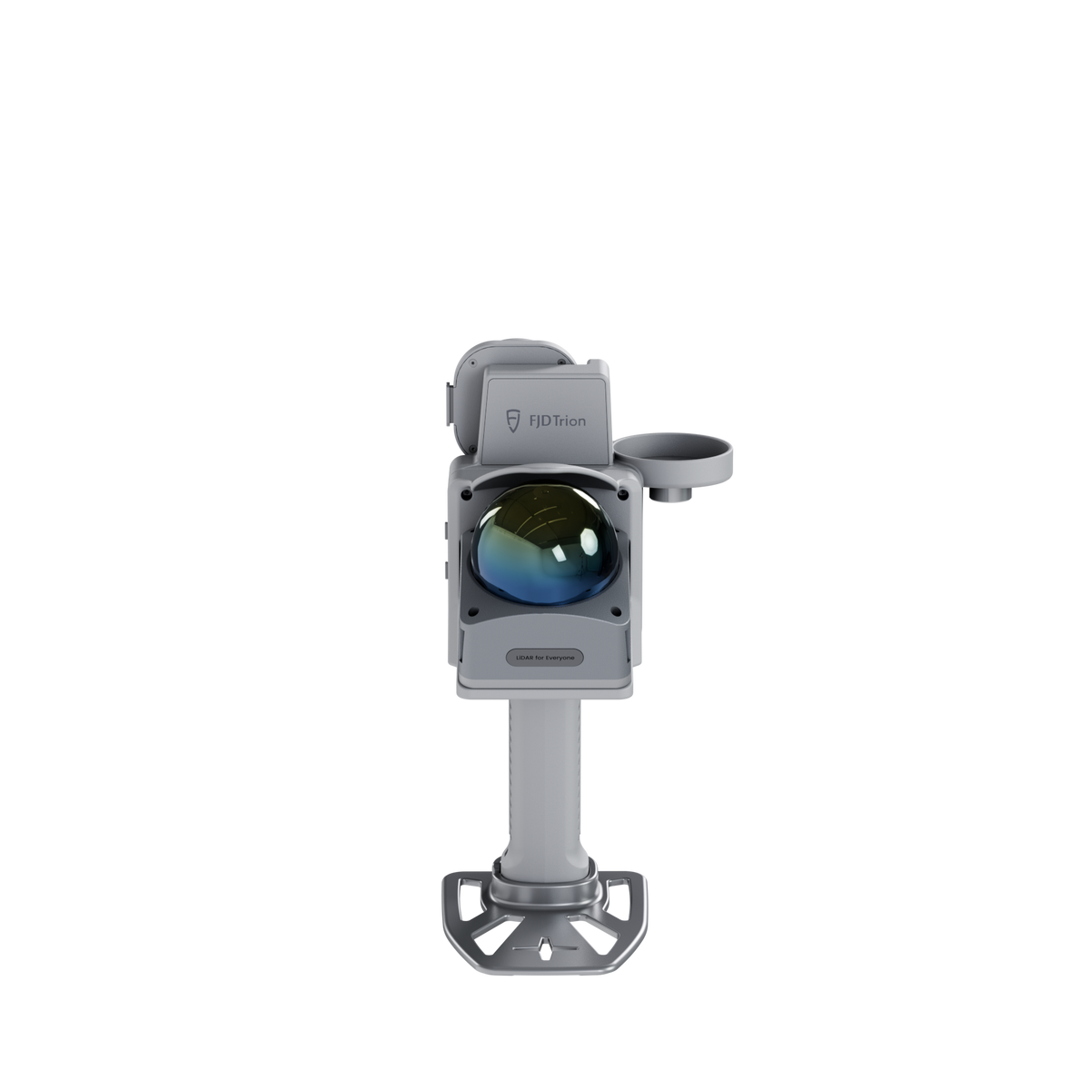 Rear view of a handheld 3D scanning device with quick-release phone clamp and base stand