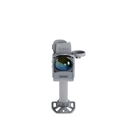 Rear view of a handheld 3D scanning device with quick-release phone clamp and base stand