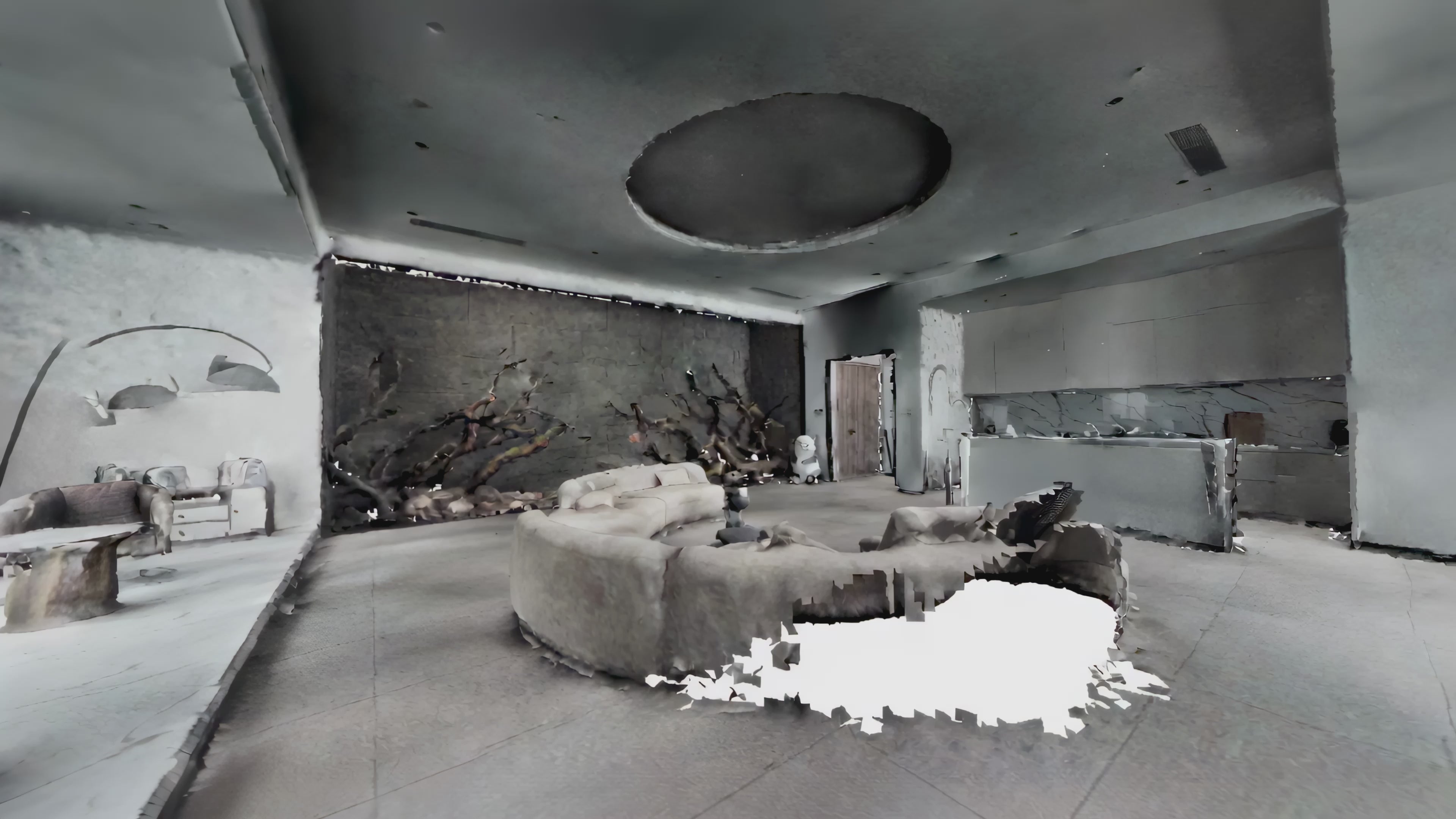 Load video: Creative Portal – browser-based floor plan software displaying a 3D indoor LiDAR scan walkthrough